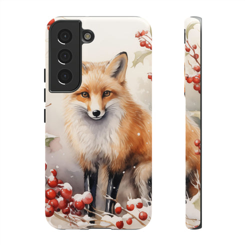 Christmas Fox in a Wreath of Red Berries - Impact Resistant Phone Case Samsung Galaxy S22 Glossy
